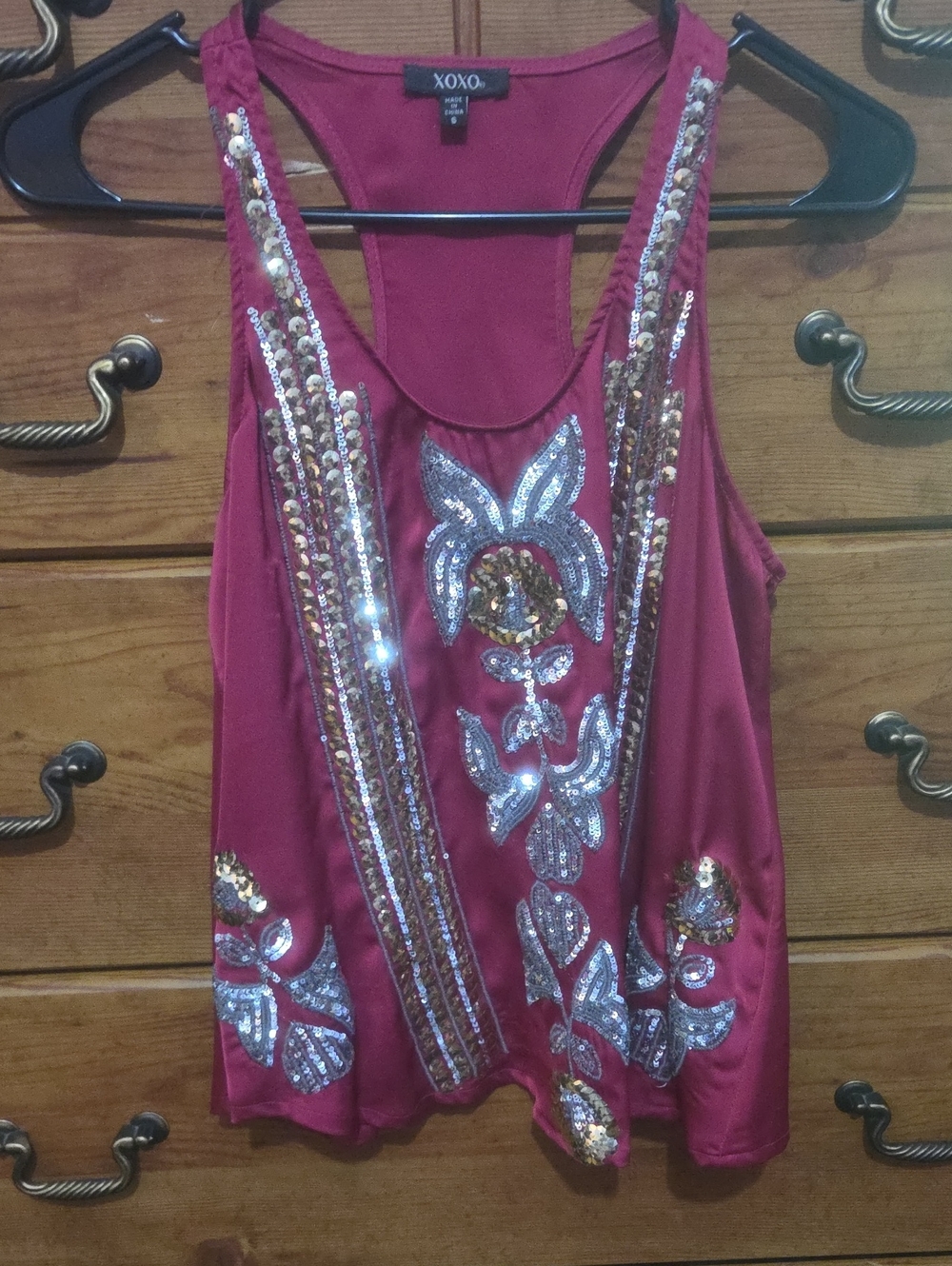 XOXO Burgundy Sequin Embellished Racerback Tank